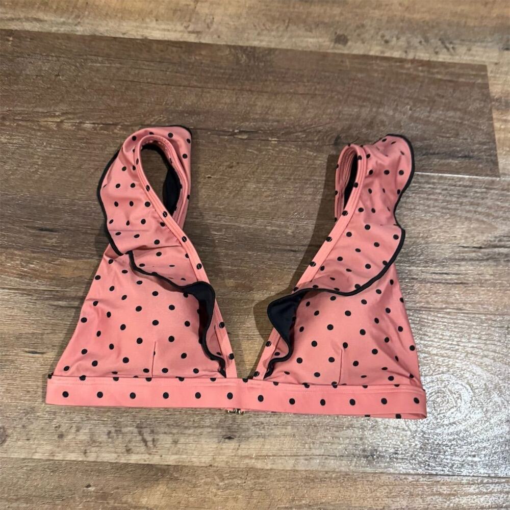 Summersalt Ruffle Bikini Top Salmon Pink Polka Dot Size 6 Retro Padded READ